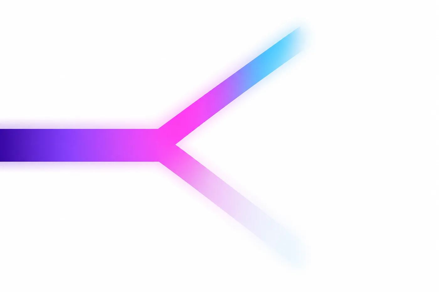 A single beam arriving from the left and forking into two paths, one bright and one faded almost to nothing