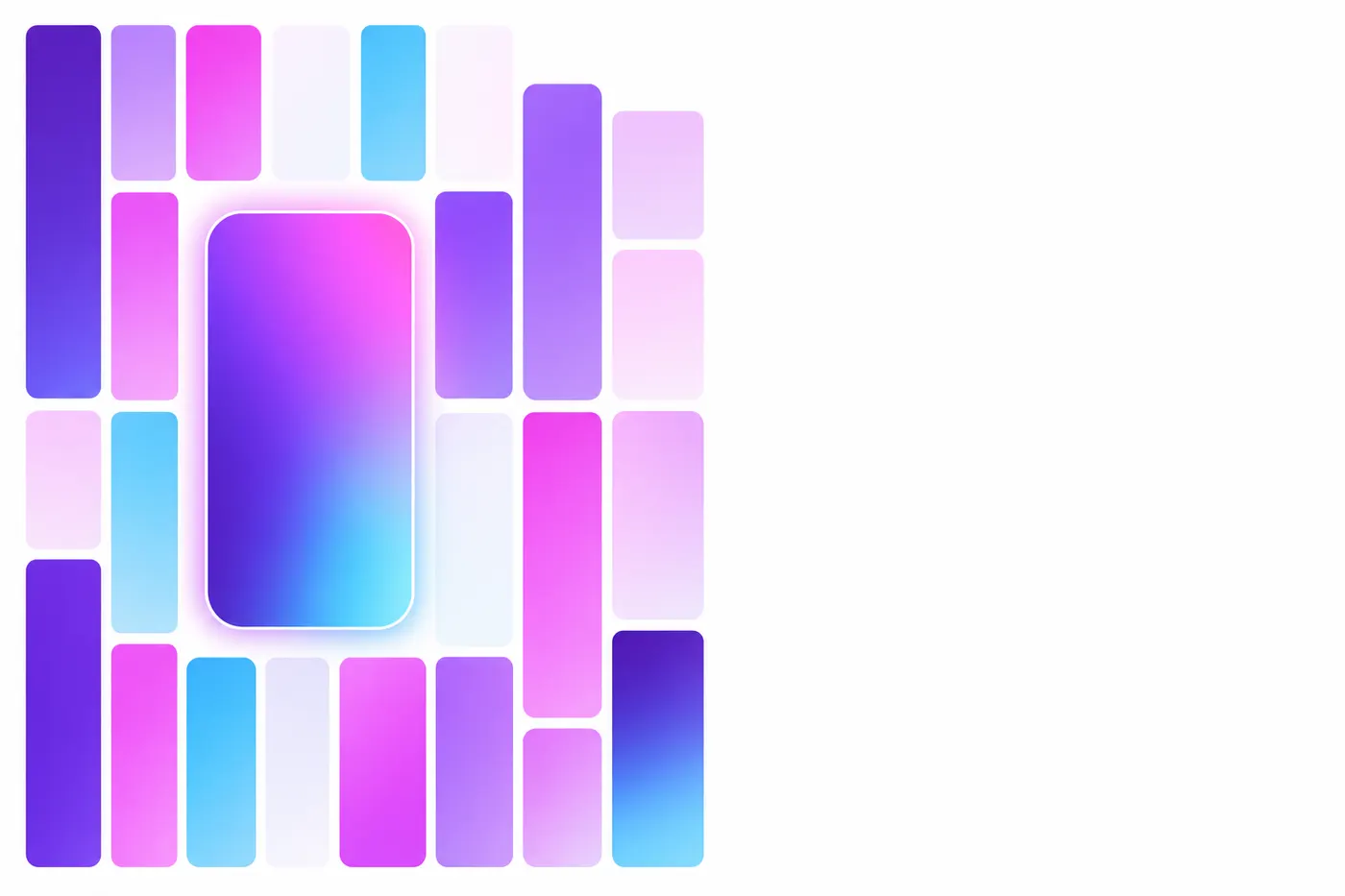 A grid of rounded modules of varying heights, a few of them faded and translucent