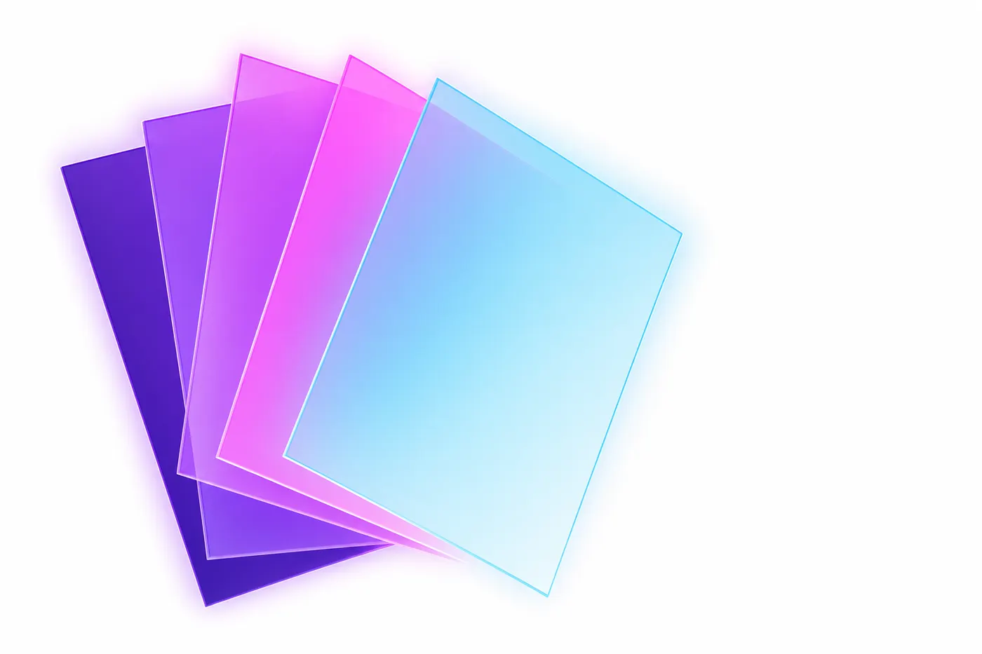 A fanned stack of thin translucent sheets overlapping at slight angles