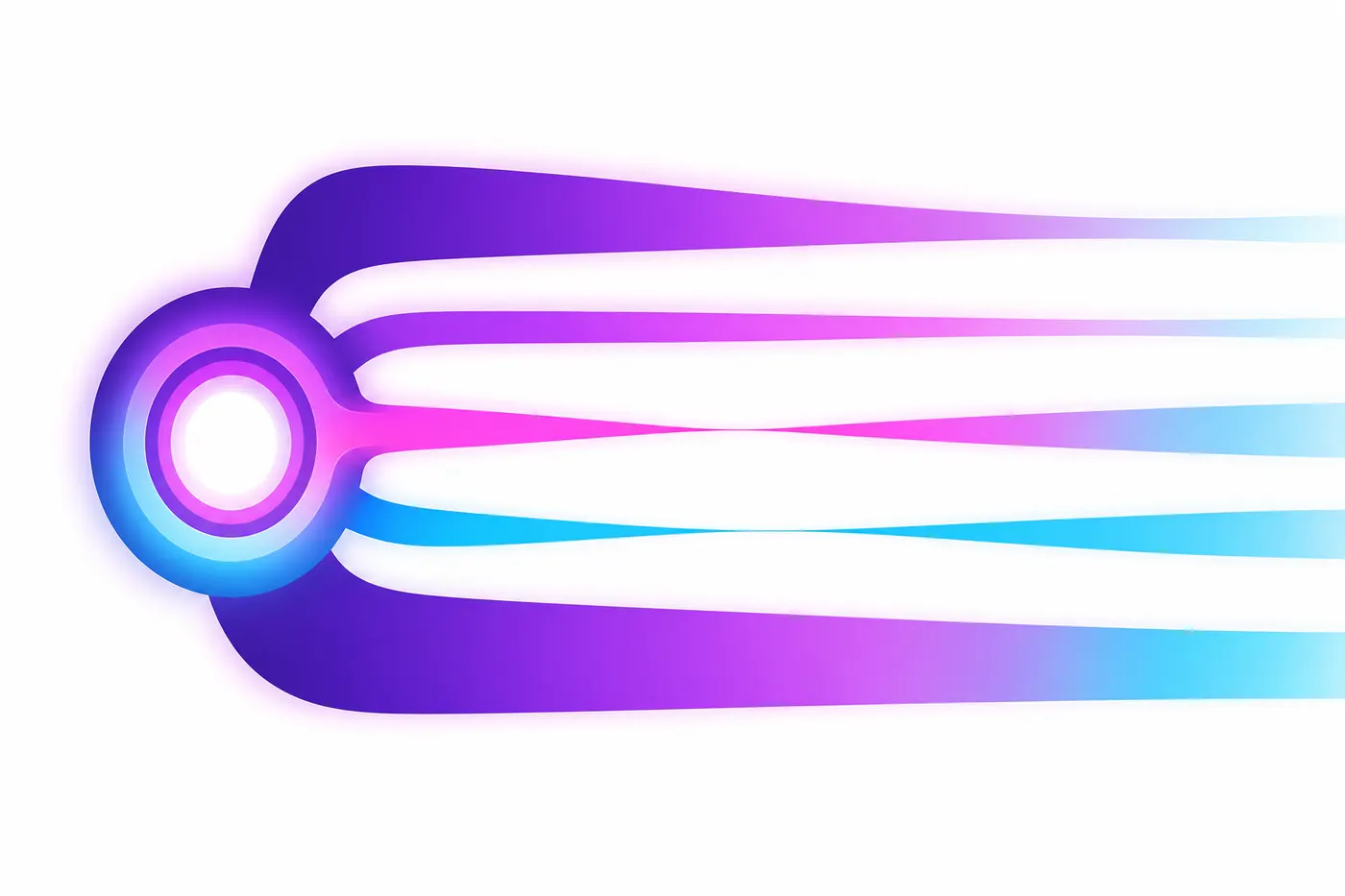 Five ribbons of light running across the frame, two thinning almost to nothing in the middle